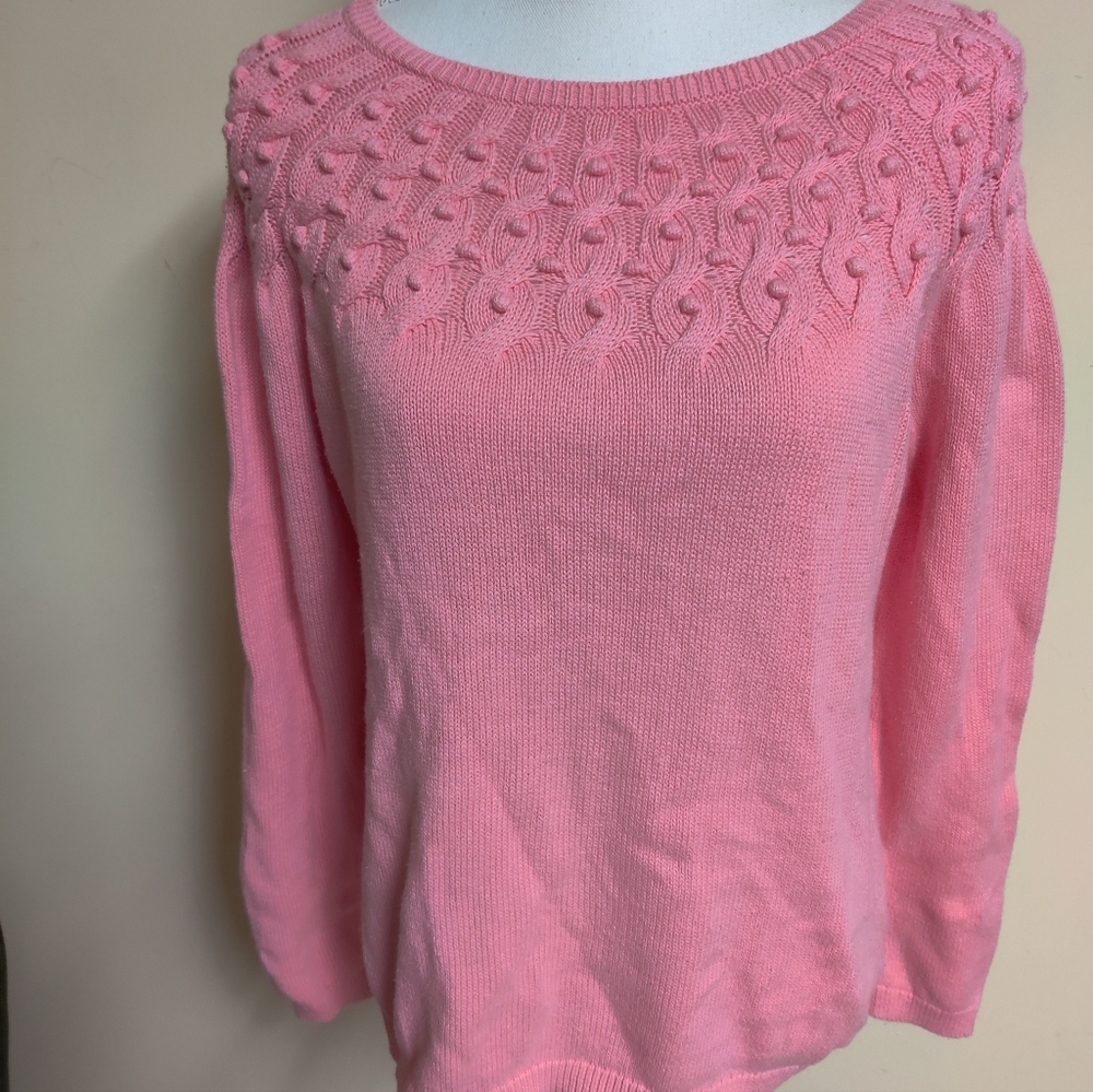 Talbots Pink Textured Knit Women's Sweater, Size Large Long Sleeve 🩷
